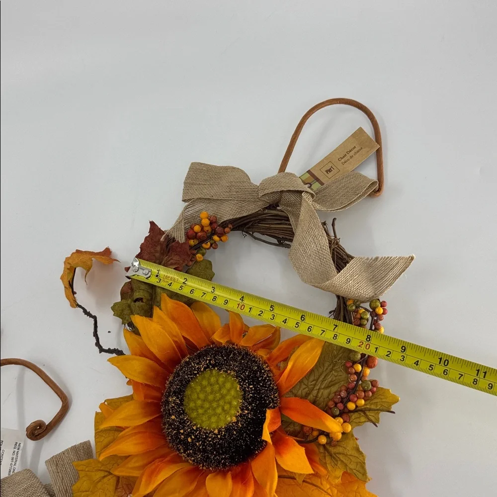 Pier1 Set of 3 Sunflower Autumn Wreath Chair Decor NWT